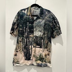 Zara Men’s Crisp Cotton Printed Cuban Shirt Button Down
